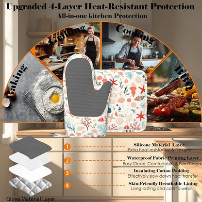 Cartoon Starfish and Shells Oven Mitts and Pot Holders Sets Silicone Kitchen - Image 4