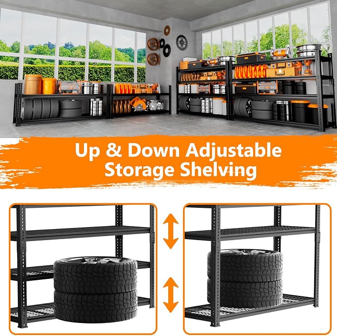 Storage Shelves Heavy Duty 4 PCS, 4-tier Adjustable Metal Industrial Utility - Image 5