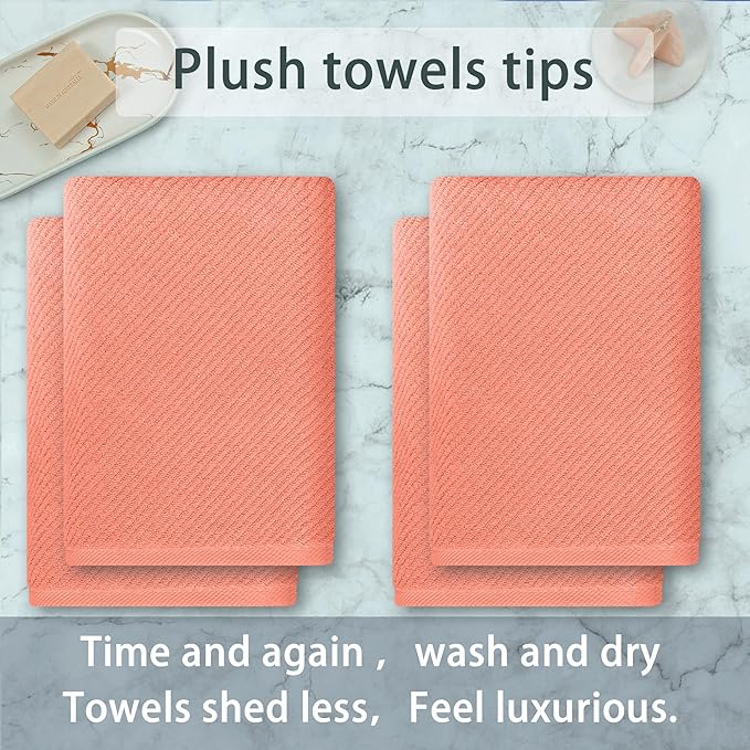 VOOVA & MOVAS Large Bath Towels, 4 Pack 30" x 56" - 100% Cotton | Quick Dry | Light Weight | Thick | Soft | Absorbent, Luxury Shower Towel for Bathroom, Towel Gift Set, Coral Pink
