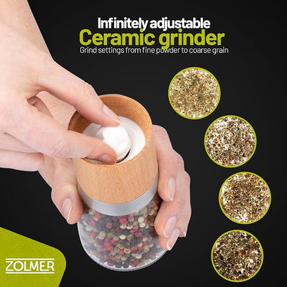 ZOLMER® Wooden Salt and Pepper Grinder Set | Natural Manual Ceramic Mill - Image 3