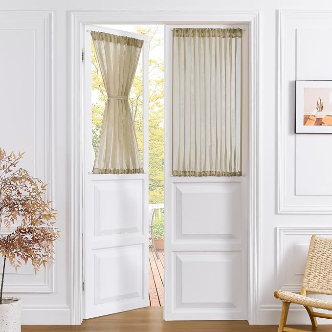 Tollpiz Short Sheer Door Curtains Closet Linen Textured Curtains Sheer Doorway by Tollpiz