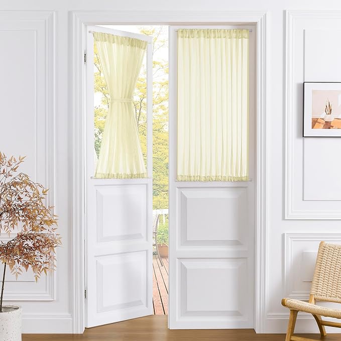 Tollpiz Short Sheer Door Curtain Closet Linen Textured Curtain Sheers Doorway by Tollpiz
