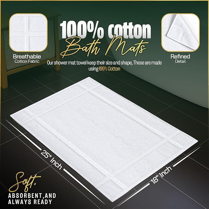 Pearl Linens Pack of 6 100% Cotton Bath Mat 18x25 inches, Soft & Absorbent - Image 2