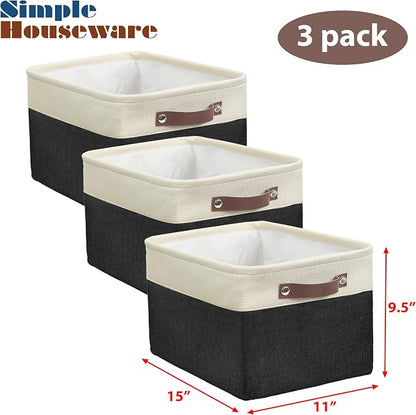 SIMPLE HOUSEWARE Large Fabric Storage Bin, 3 Pack - Image 3