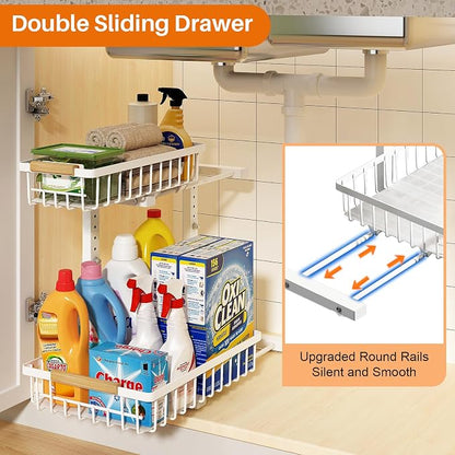 REALINN Under Sink Organizer, Height Adjustable 2 Tier Pull Out Cabinet Storage - Image 4