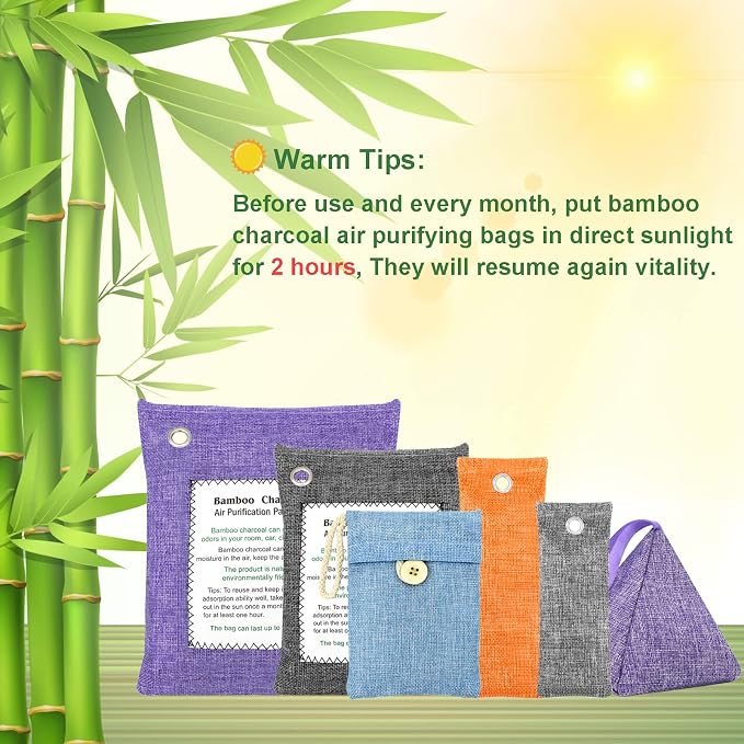 Charcoal Air Purifying Bags 6 Pack×200g Bamboo Charcoal Bags Odor Absorber - Image 2