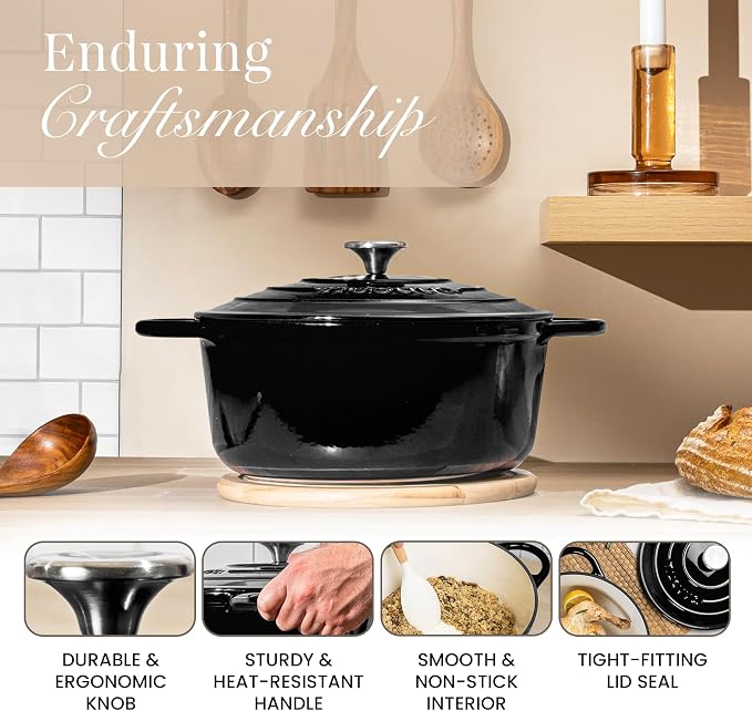 Cast Iron Pot with Lid – Non-Stick Ovenproof Enamelled Casserole Pot, Oven Safe - Image 7