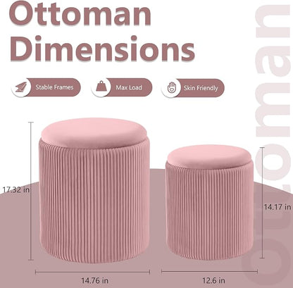 Round Ottoman with Storage Set of 2, Vanity Stool with Storage - Image 3