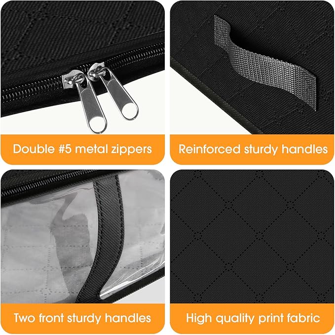 StorageRight Under Bed Storage Bins, 6-Pack 40L Foldable Fabric Storage Bags with Transparent Window, Breathable Organizer for Clothes/Blanket/Comforter/Quiltr, Black
