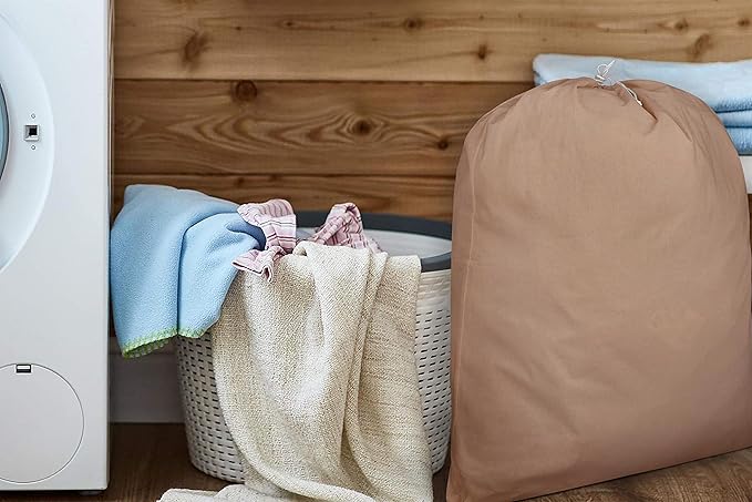 Urban Villa Laundry Bag Canvas|Dirty Clothes Travel Laundry Bag|Machine Washable|Reusable College Hostel Hamper Liner Bag for Garments Delicates Drawstring Closure 4 Pack Taupe Color|Size 28X36 Inches