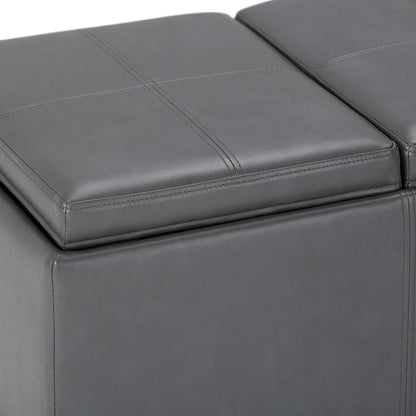 SIMPLIHOME Avalon 42 inch Wide Contemporary Rectangle Storage Ottoman in Stone - Image 7