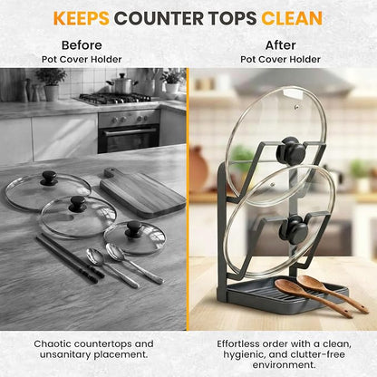 Pot Lid Holder with Removable Drip Tray, Kitchen Pot Lid Storage Rack - Image 3