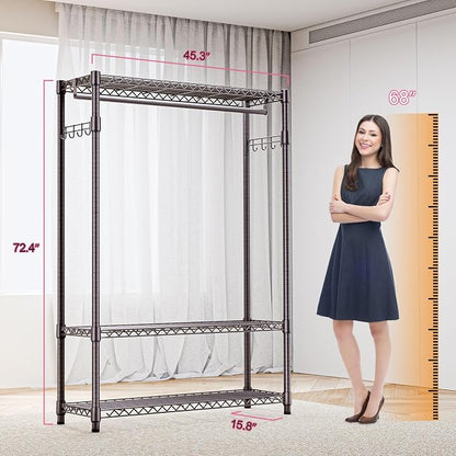 Heavy Duty Rolling Garment Rack 3 Tiers Adjustable Wire Shelving Clothes Rack - Image 7