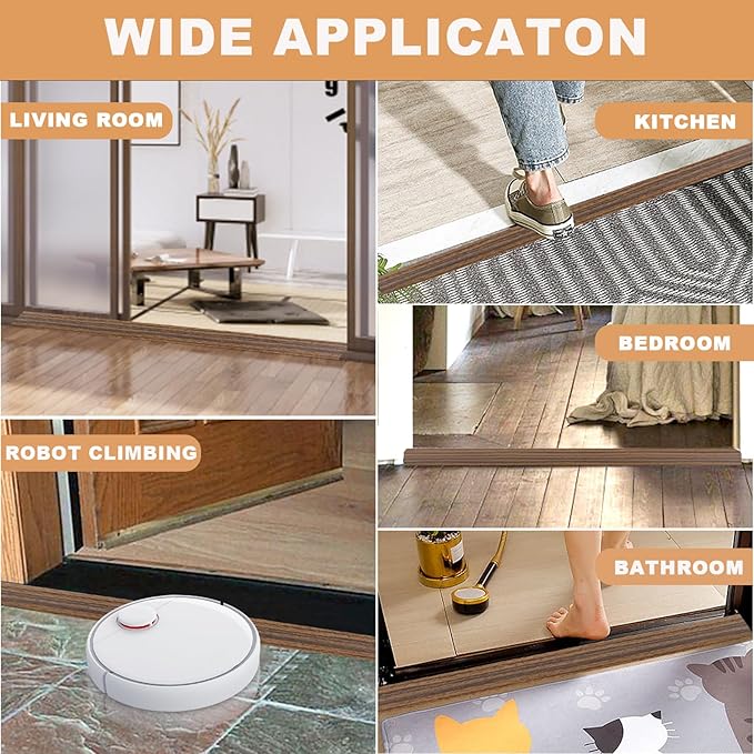 Vinyl Door Threshold Flooring Transition Strip Self Adhesive Carpet Edging Strip for Laminate Doorway Edge Threshold from 3/5" to 4/5" (Smoked Brown Wood Grain, 6.6 Ft)