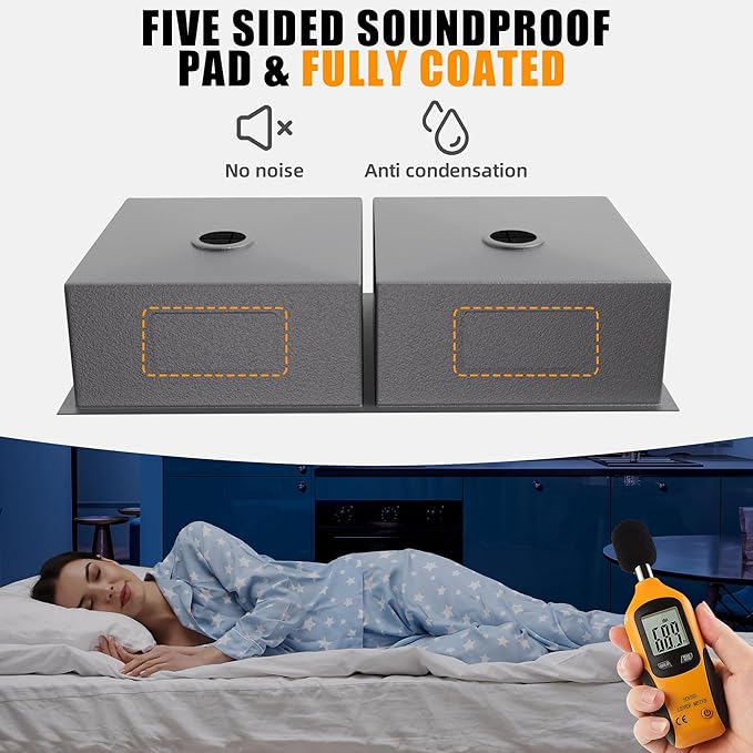 33 Inch Undermount Kitchen Sink Stainless Steel, 33x19 Double Bowl Kitchen Sinks 50/50 Commercial 16 Gauge 304 Stainless Steel Sink,Black