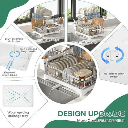 2 Tier Dish Drying Rack, Stainless Steel Dish Rack - Image 4
