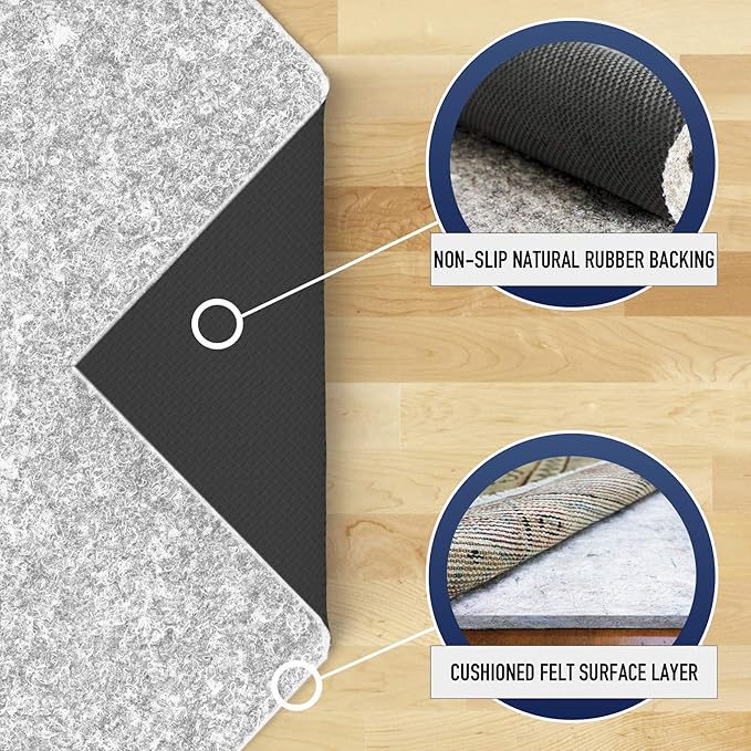 RUGPADUSA - Dual Surface - 6'x9' - 1/4" Thick - Felt + Rubber - Non-Slip Backing Rug Pad - Safe for All Floors