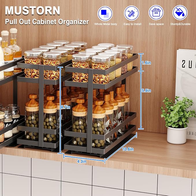 2 Pack Pull Out Spice Rack Organizer - Image 2