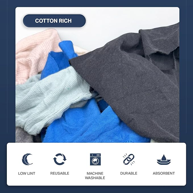 Angel-in-Armor Colored T-Shirt Rags – 25lb Bulk Box of Recycled Cotton Knit Shop Rags – Low Lint Cleaning Cloths for Mechanics, Oil Changes, Industrial and Commercial Use
