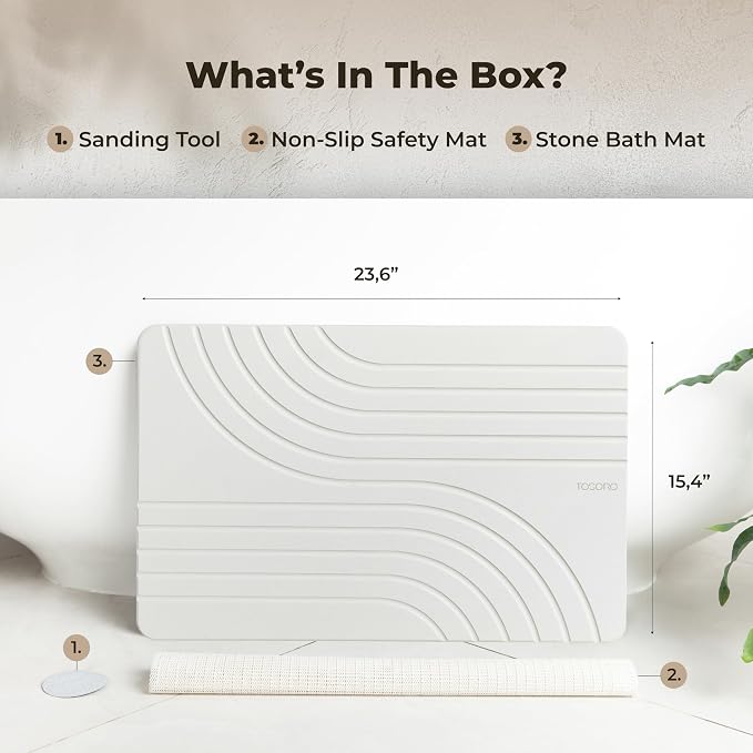 TOSORO - Stone Bath Mat Diatomaceous Earth Shower Mat Non-Slip Super Absorbent - Image 6