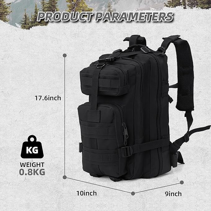 Small Military Tactical Backpack, 30L Tactical Assault Bag for Men, Army Assault Rucksack GYM Hiking Backpack Bug Out Bag Black