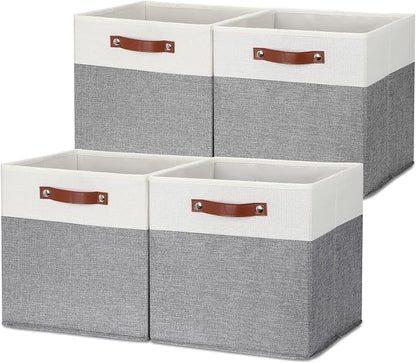 HNZIGE Foldable Storage Bins 13x13 Storage Cubes Set of 4 Fabric Linen Storage by HNZIGE