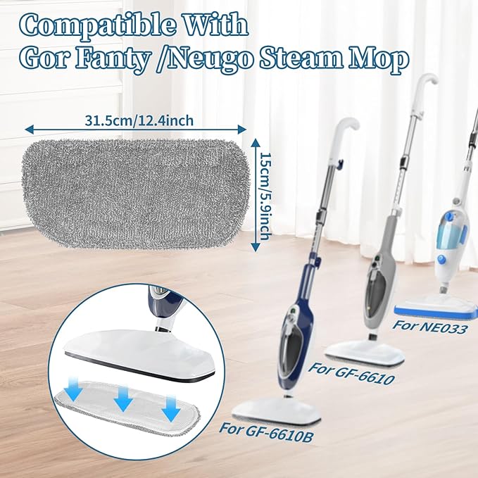 5 Pack Steam Mop Replacement Pads,Steam Mop Pads Compatible with GorFanty Steam Mop GF-6610B & GF-6610,Neugo NE033/NE033M & Mxnsewr,Washable & Reusable Microfiber Cloth for Floor Cleaning