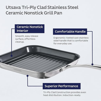Tramontina Utsava Tri-Ply Clad Stainless Steel 10-Inch Square Grill Pan - Image 3