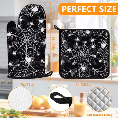Spider Web Oven Mitts and Pot Holders Sets 4Pcs, Extra Long Oven Gloves - Image 2