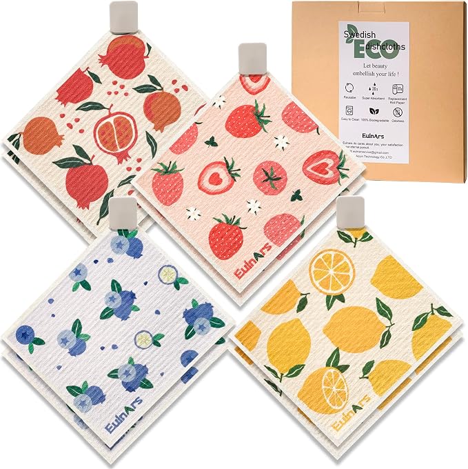 Swedish Dishcloths for Kitchen, 8 Pack Reusable Paper Towels by Eulnars