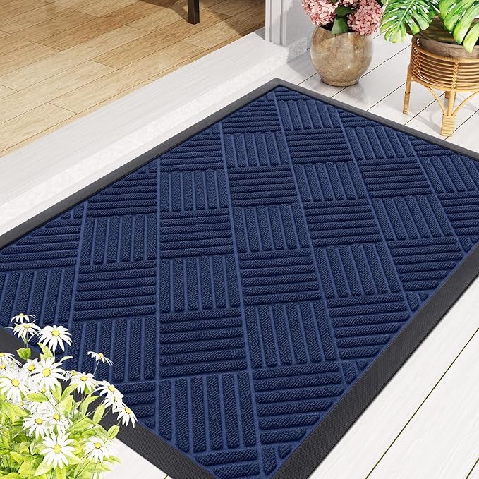 Smiry Front Door Mat Outside Entrance, Heavy Duty Outdoor Indoor Natural Rubber Doormat, Non Slip, Trap Dirt and Moisture, Easy Clean, Low Profile Patio Porch Entryway Mat, 47x32, Navy Blue