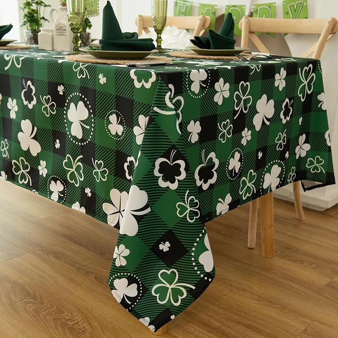 Saint Patricks Day Classic Buffalo Shamrock Tablecloth Fabric by Essifunia
