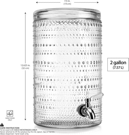 Glavers 2 Gallon Beverage Dispenser Clear Glass Hobnail Beaded Jug, Tight Lid - Image 2