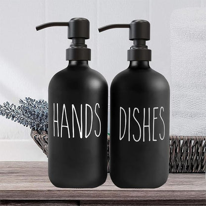 Sunrise Premium 16 OZ Thick Black Glass Soap Dispenser, Matte Black Stainless - Image 6