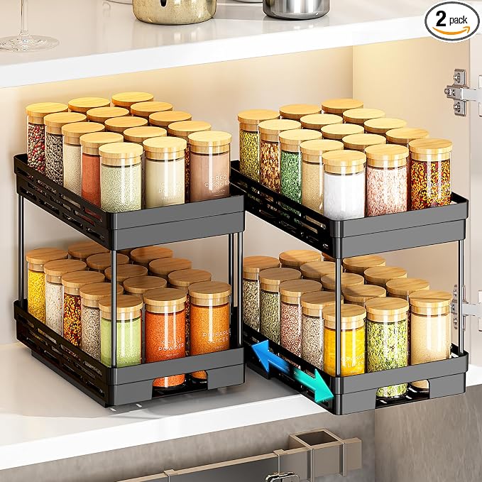 Pull Out Spice Rack Organizer for Cabinet, 2 Pack Widen Slide Out Spice Racks by DABIGE