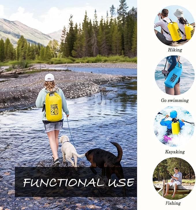 Dry Bag Waterproof Backpack 5L/10L/20L/30L Roll Top Waterproof Bag,Floating Dry bags for Kayaking,Swimming,Boating,Camping,Beach.