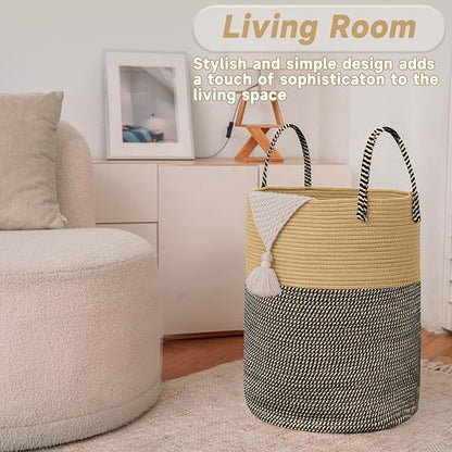 Large Woven Laundry Basket Hamper, 100L Cotton Rope Storage Bin - Image 3