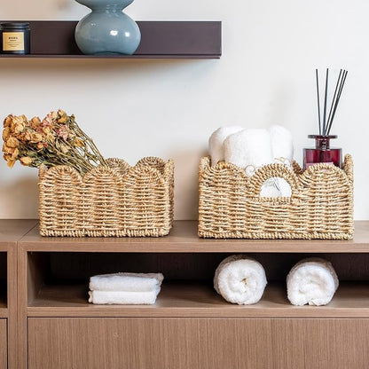 Scalloped Basket 2 Pack Wicker & Rattan Storage - Image 6