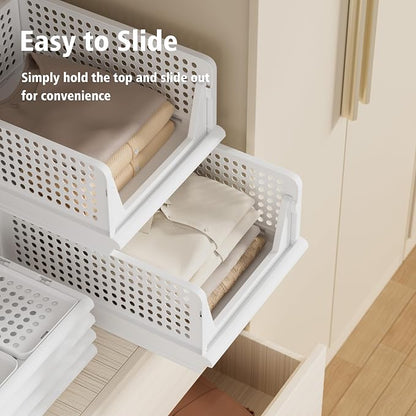 Proarea 5 Pack Stackable Plastic Storage Basket Closet Organizer Bin Foldable - Image 5