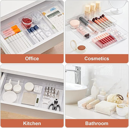 SMARTAKE 6 PCS Clear Plastic Drawer Organizers Set, Large Size Non-Slip Desk - Image 7