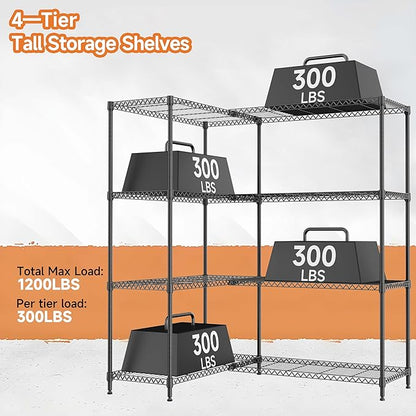 4 Tiers Storage Shelves Load 1200LBS, Metal Shelving Wire Metal Shelving Unit - Image 4