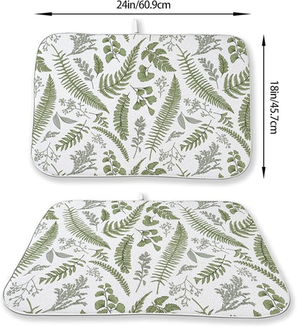 Sage Green Herb Leaves Dish Drying Mat 18 x 24 Inch Vintage Sage Green Leaf - Image 3