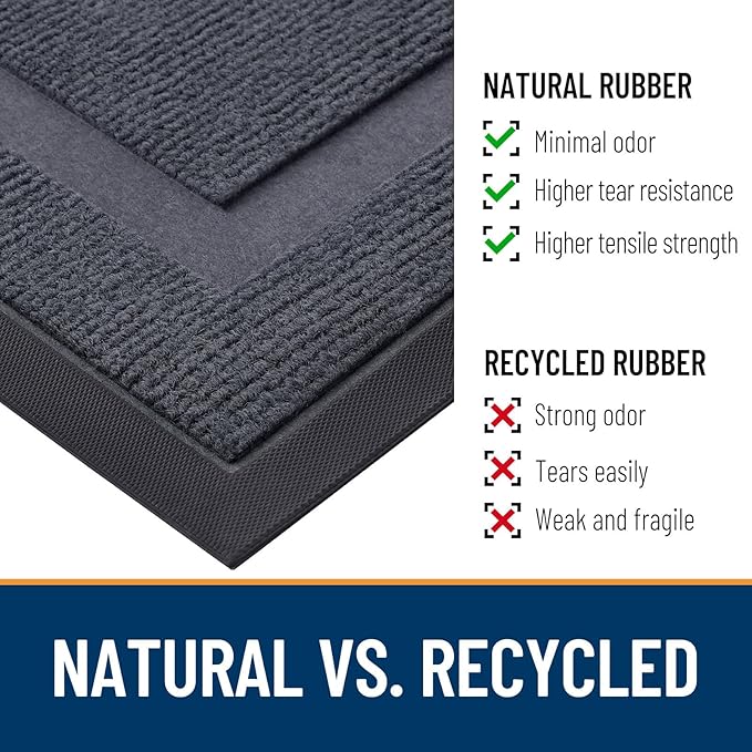 OLANLY Front Door Mat Indoor Outdoor Entrance, Waterproof All-Season, All-Weather Doormat, Sturdy Natural Rubber, Fade Resistant, Low Profile, Easy Clean Patio Porch Entryway Mat, 47x17, Light Grey