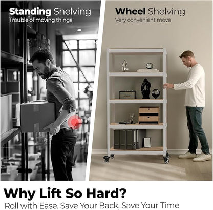 HOMEDANT House White 5-Tier Metal Rolling Cart Shelf Rack Casters Heavy Duty - Image 2