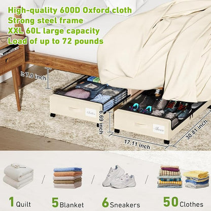 Under Bed Storage with Wheels, Under the Bed Storage Containers with Clear Lids - Image 2