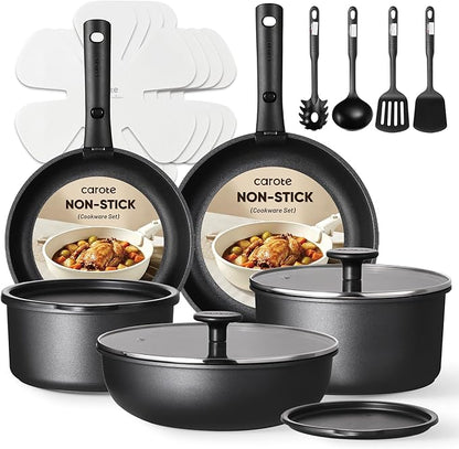 CAROTE 19Pcs Pots and Pans Set Non Stick, Cookware Set Detachable Handle by CAROTE