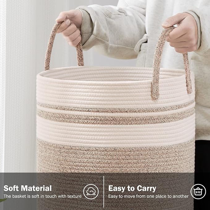 YOUDENOVA Woven Rope Laundry Hamper Basket, 100L Tall Laundry Basket, Baby - Image 3