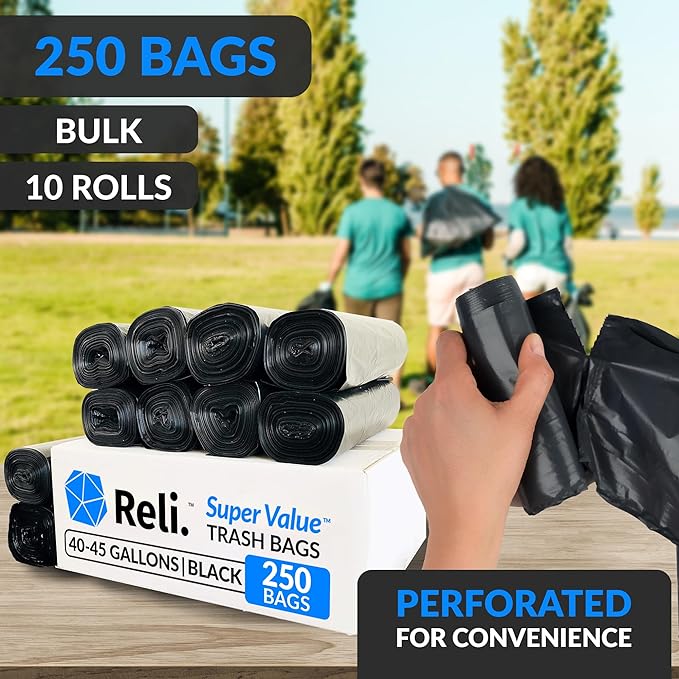 Reli. 40 to 45 Gallon Trash Bags Heavy Duty | 250 Trash Bags | Super Sizeable - Image 3