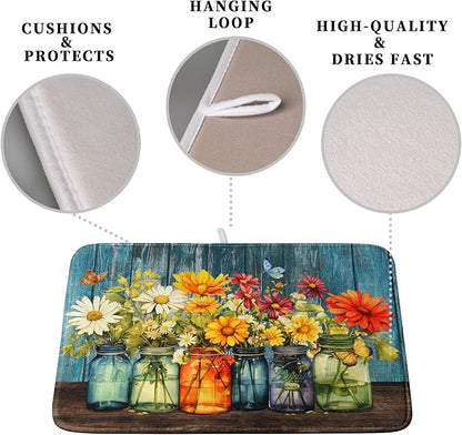 Daisy Dish Drying Mat for Kitchen Counter 16x18 Inch Rustic Vintage Flower - Image 3