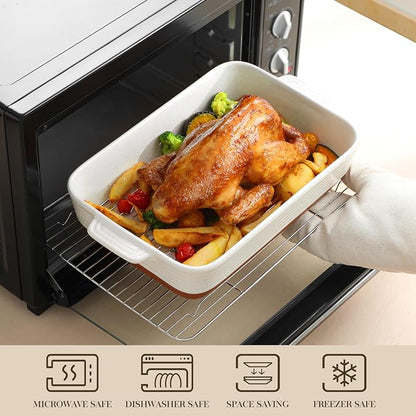 MALACASA Baking Dish with Rack, 4.8 Qt Ceramic Roasting Pan with Stainless - Image 4